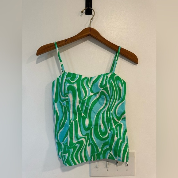 Lilly Pulitzer McCallum Finders Keepers Top Size 0 Blue Green Zip Tie Back - Picture 3 of 8